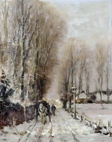 A Horse-drawn Cart On A Snowy Path 1