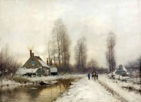 A Horse Drawn Cart Along A Canal In Winter