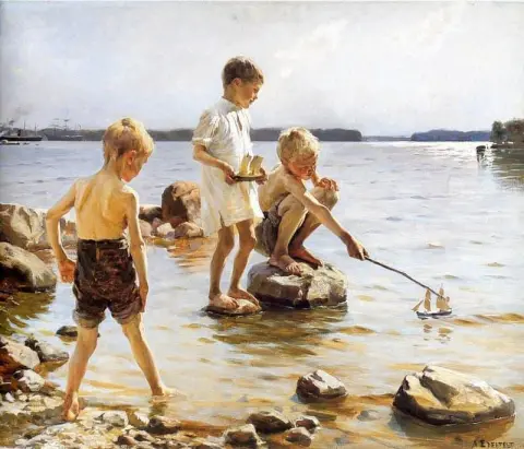 海岸で遊ぶ少年たち 1884