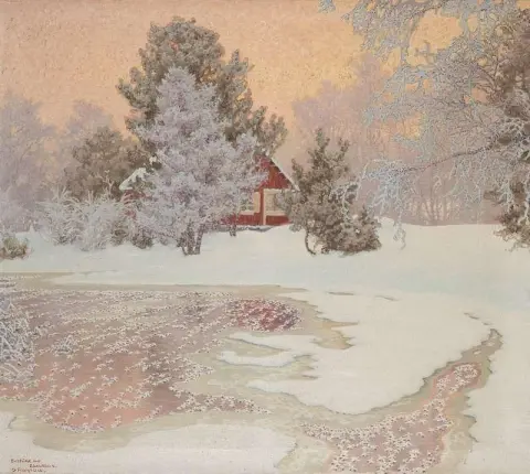Winterlandschaft, Mit, A, Rot, Cottage
