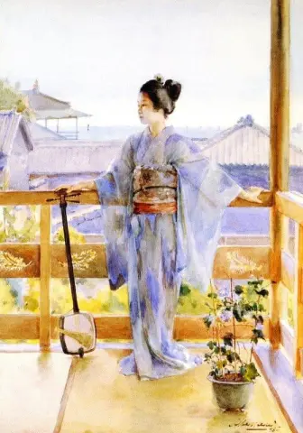 Aka Geisha seisoo parvekkeella