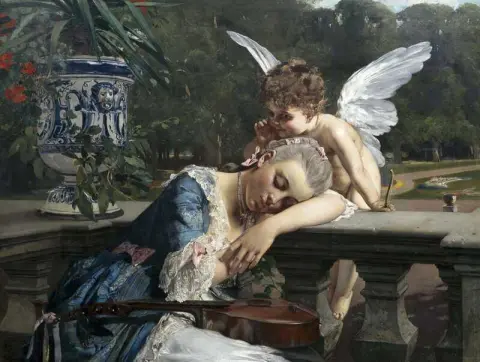 Auch bekannt als Amor, der der schlafenden Frau ins Ohr flüstert