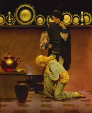 Lady Violetta und der Herzbube öffnen die Ofentür, um zu sehen, ob die Törtchen fertig sind, 1924