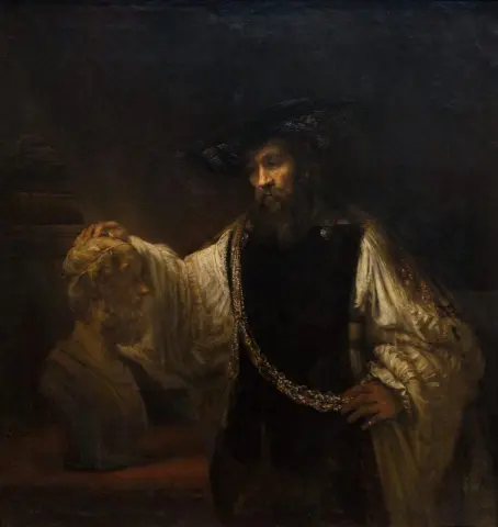 Aristotele con un busto di Omero