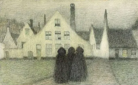 Beguinage Avec Vieilles Femmes Bruges 1899