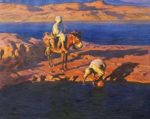 Solnedgang ved oasen før 1927