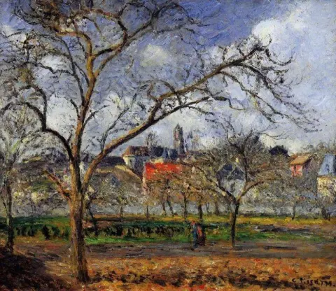 En fruktträdgård i Pontoise vintern 1887