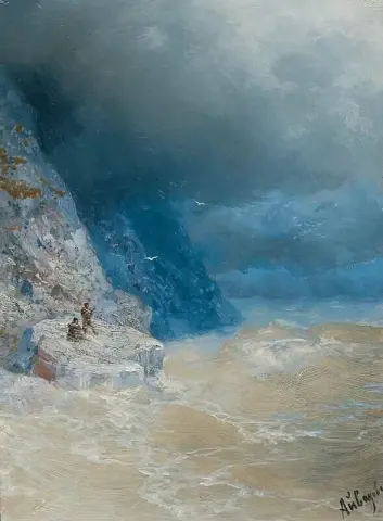 岩石海岸附近波涛汹涌的大海 1899