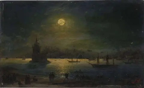 博斯普鲁斯海峡与圣索菲亚大教堂和处女塔的景观 1884 年