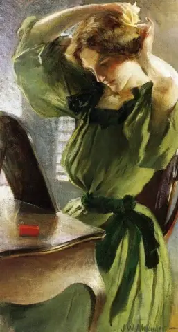 整理头发的年轻女子 1890-95