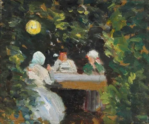 灯笼下的餐桌旁的小聚会 花园里的夏夜 1912