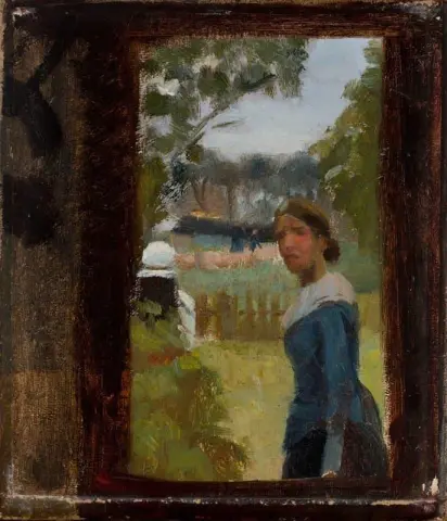 安娜·安彻 (Anna Ancher) I Forhaven P Markvej。在 Markvej 的前花园学习 Anna Ancher。学习
