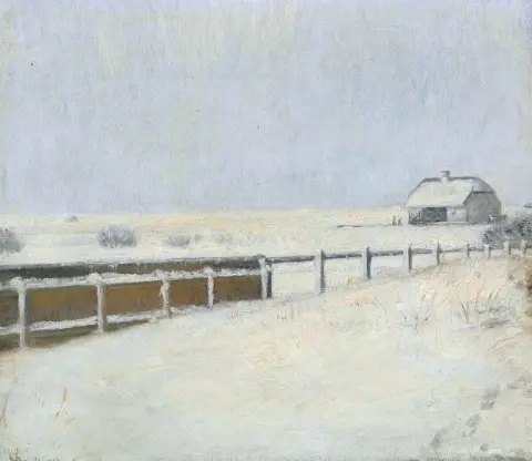 斯卡恩雪中的栅栏和小屋