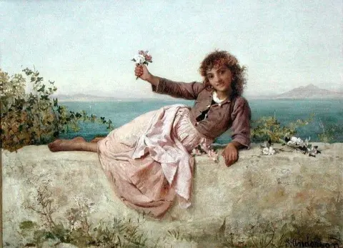 En blomsterselger i Capri Italia ca. 1875