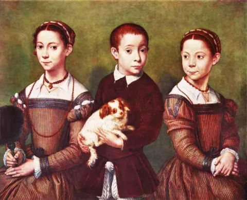 ثلاثة أطفال مع كلب كاليفورنيا 1570-90