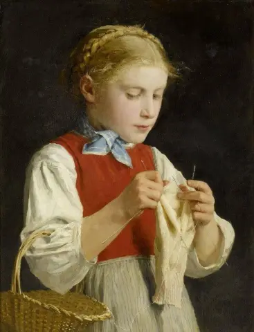 年轻女孩编织 1883-84