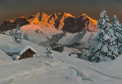An Alpine Sunset Winter Evening In Kitzbuhel With The Wild Kaiser Mountains