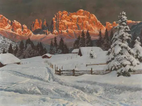 Dolomiten Blick Auf Die Rosengartengruppe Bei Undergehender Abendsonne