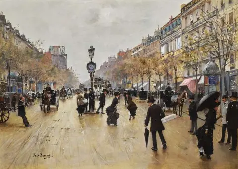 비오는 날 그랑 대로(Grands Boulevards)의 풍경
