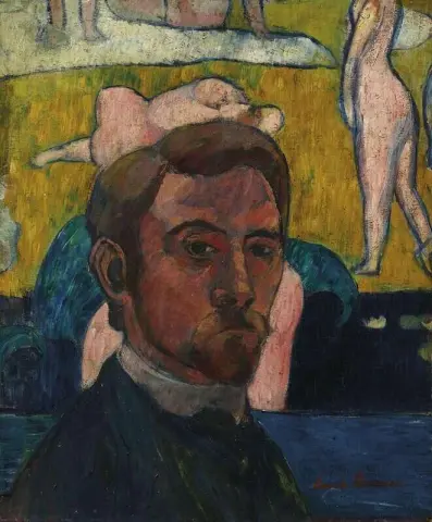 Autorretrato en pintura Bañistas La vaca roja o Autorretrato con desnudos Ca. 1889