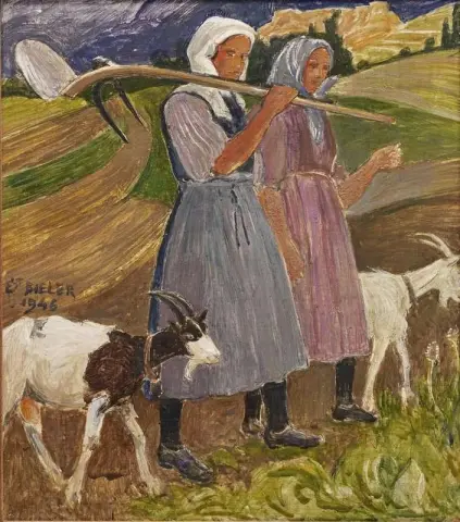 Two Peasant Women With Goats 1946