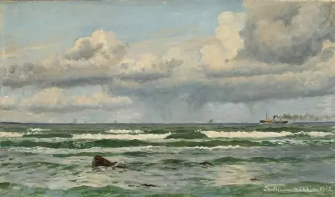 Seascape With Sailing Ships And A Steamer Off The Coast Of Hirtshals 1912