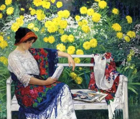 Lezen in de tuin 1915