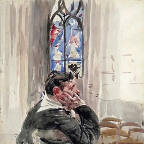 Un hombre sentado en una iglesia 1921