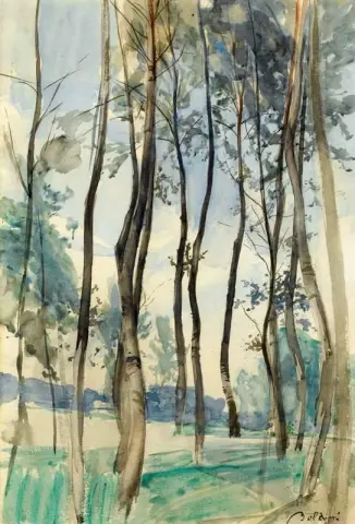 巴黎布洛涅森林景观与树木，约 1900-10