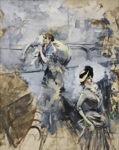 洗衣妇和年轻黑发女郎在塞纳河畔巴黎约 1878 年