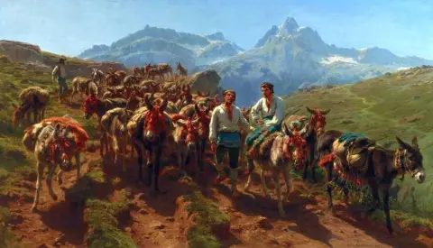 Испанские погонщики мулов пересекают Пиренеи, 1857 г.
