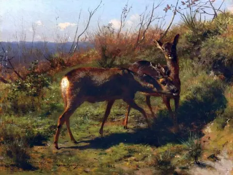 Два молодых оленя 1852
