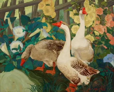 Гуси с ипомеей и мальвами 1932
