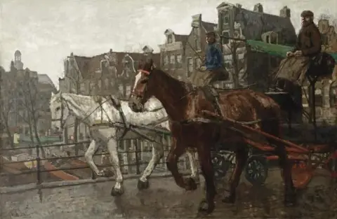 Eenhoornsluis 从 Eenhoornsluis 阿姆斯特丹看到的王子运河和北教堂，1910 年