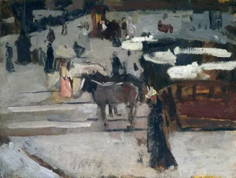 Paardentrams En Figuren Op Een Plein
