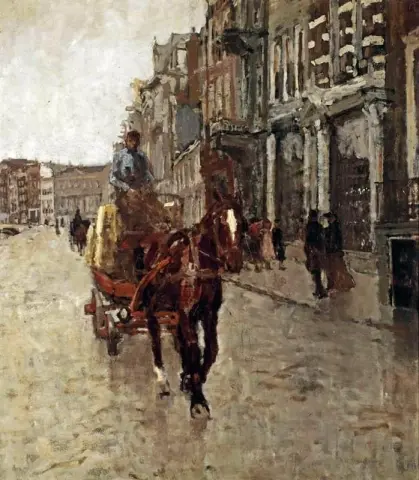 Rokin Westzijde 阿姆斯特丹 Rokin 上的一辆马车 1904 年