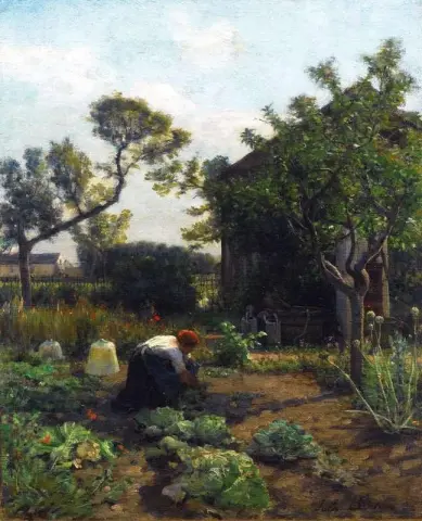 Молодая женщина в саду художника Курьеры 1862
