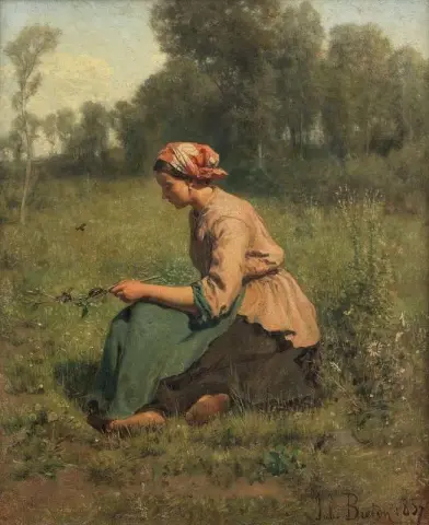 Молодая крестьянка, играющая с майскими жуками 1857