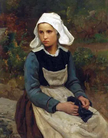 年轻的布列塔尼女孩编织 1866