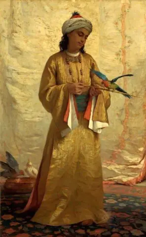 فتاة مغاربية مع ببغاء 1875