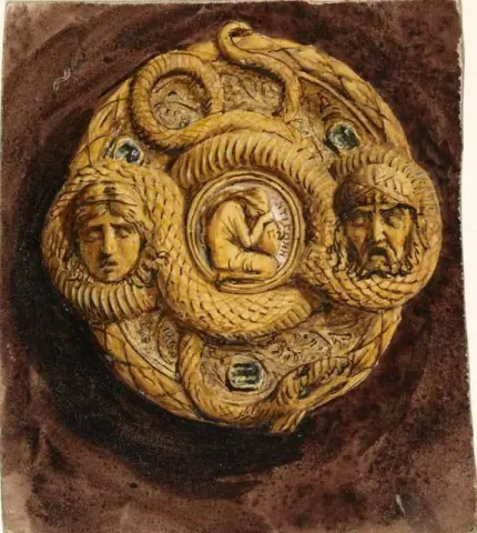 Diseño del broche de peroné de oro presentado a Helen Faucit