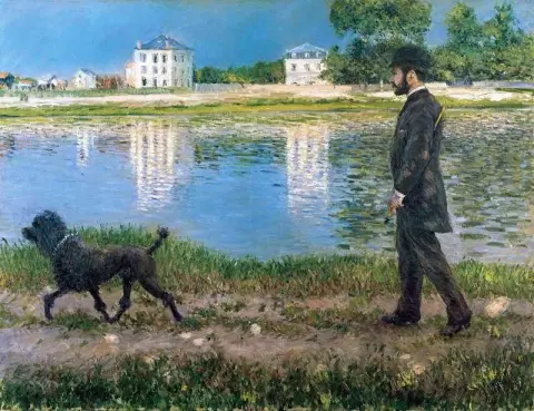 Richard Gallo e seu cachorro em Petit Gennevilliers, Califórnia, 1884