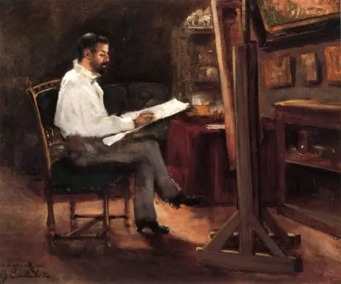 O pintor Morot em seu estúdio por volta de 1874
