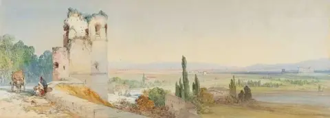Porta San Giovanni kijkt over het platteland naar het Claudian Aquaduct, 1863