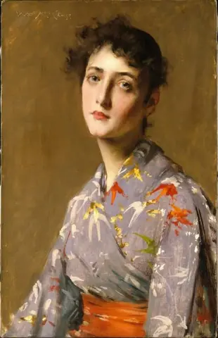 穿着日本服装的女孩，约 1890 年