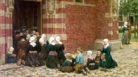 Высокая месса в рыбацкой деревне на Зейдер-Зее, Голландия, 1876 г.