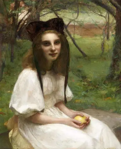 Een Portret Van Een Meisje In Een Witte Jurk