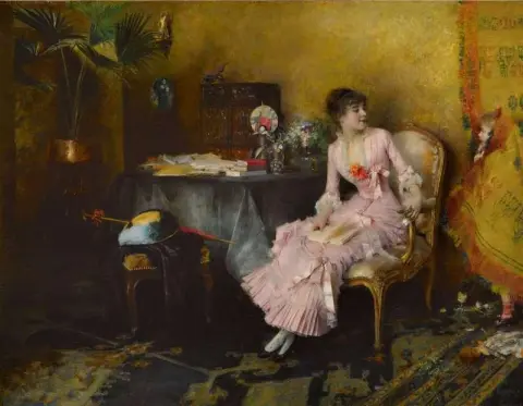 Jonge vrouw in roze met haar kind 1882
