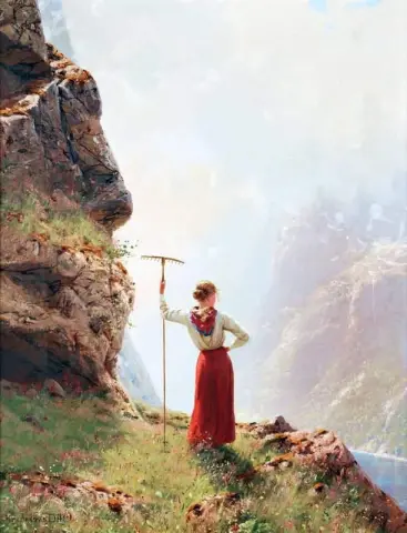 女孩和峡湾风景