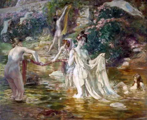 نساء يغسلن الملابس في تيار 1896